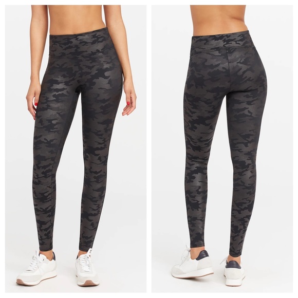Spanx Faux Leather Camo Leggings in Matte Black - Picture 1 of 6